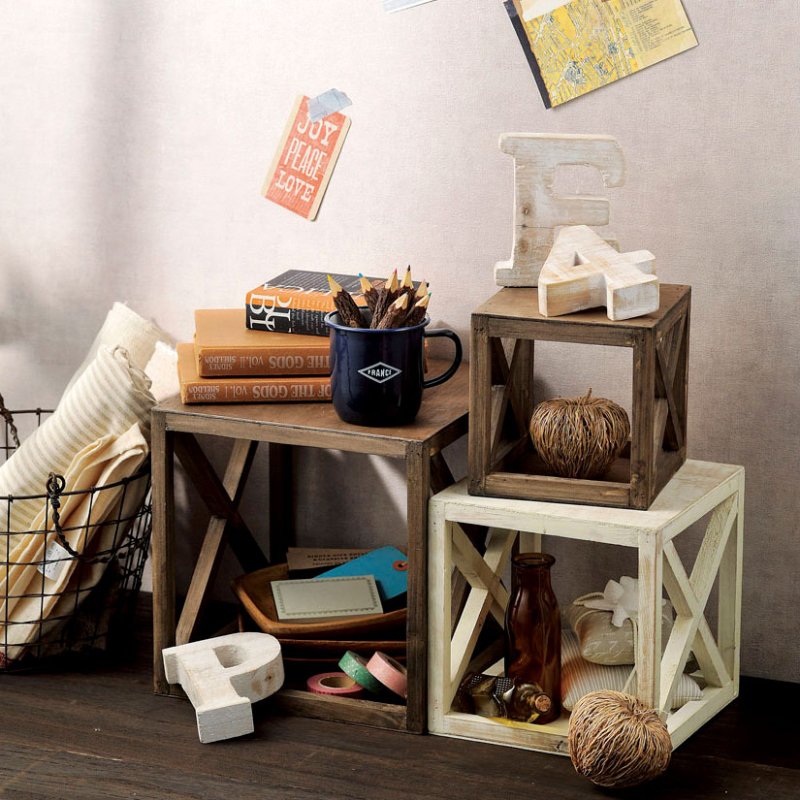 画像3: 木製スタンドボックス　３サイズ４個セット　ブラウン　L×１　M×１　S×２ (3)