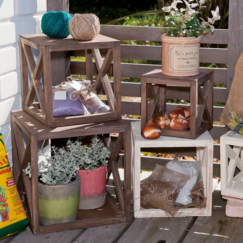 画像2: 木製スタンドボックス　３サイズ４個セット　ブラウン　L×１　M×１　S×２ (2)