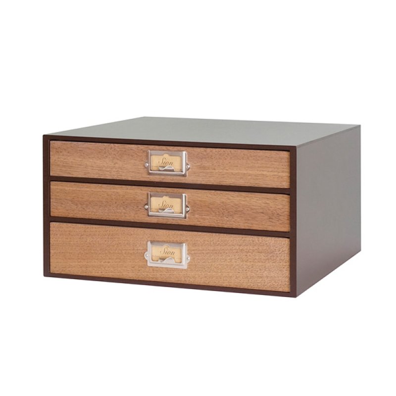 画像2: A4書類入れ3段卓上収納シオン　ウォルナット　レトロモダンなデザイン (2)