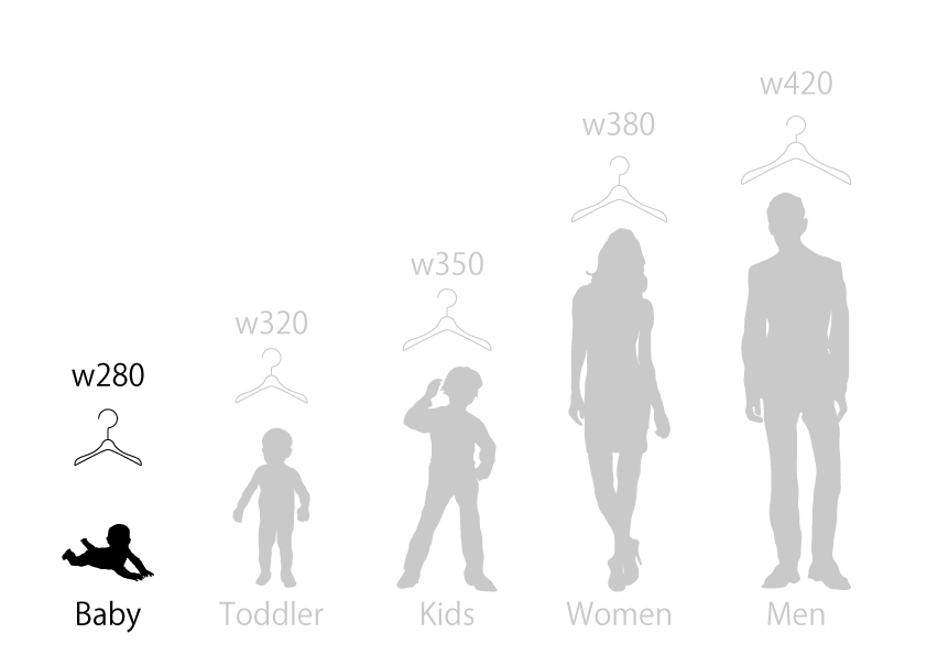 赤ちゃんのための木製ハンガー　幅280mm