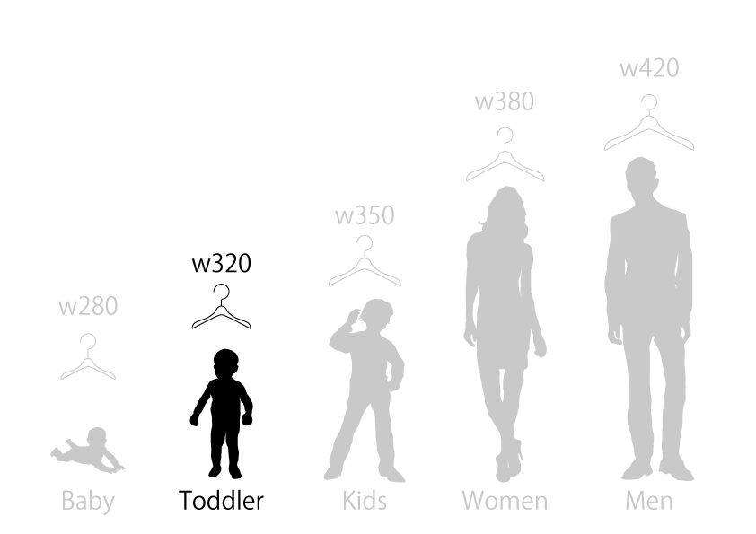 幼児さんのための極薄・平型木製ハンガー　幅320mm